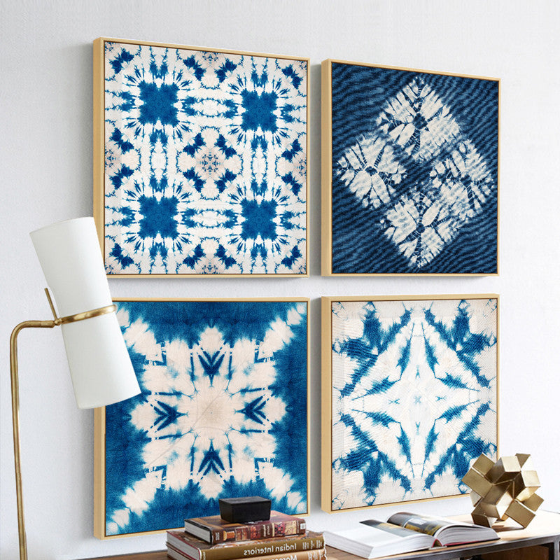 Blue and White Tie Dye Wall Art With Frame