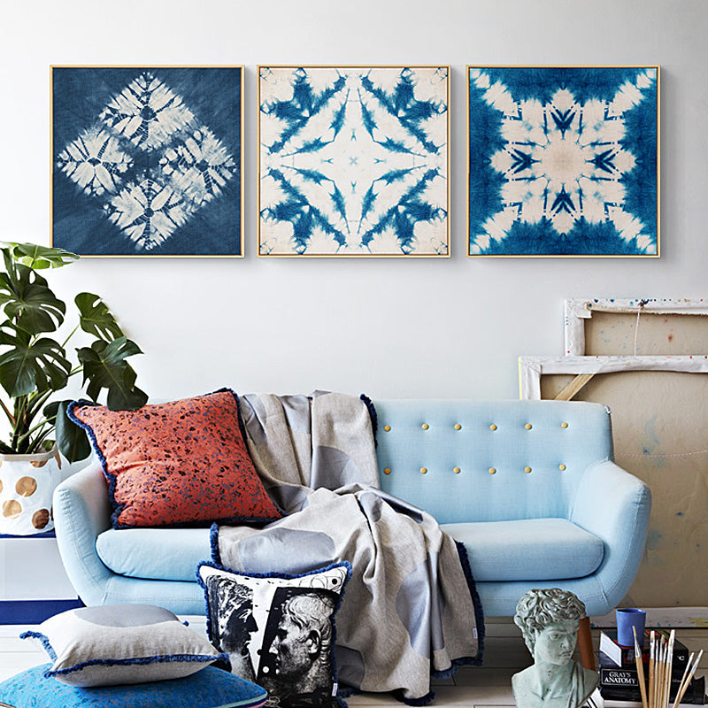 Blue and White Tie Dye Wall Art With Frame