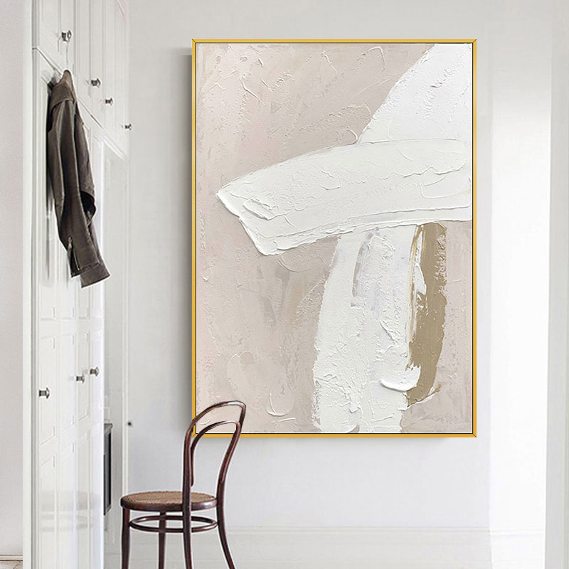 Modern Abstract Beige and White Oil Painting