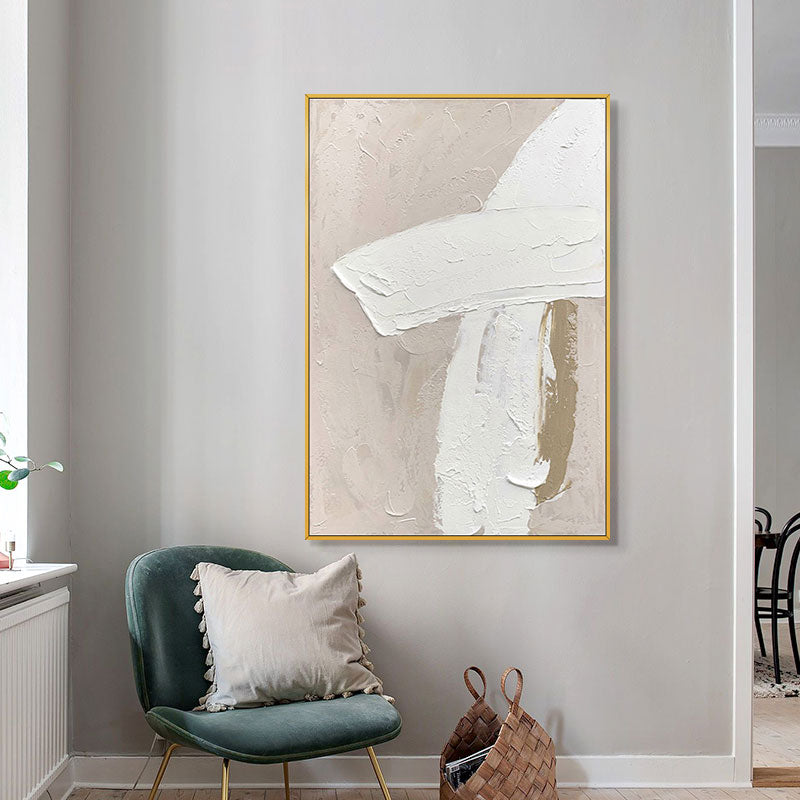 Modern Abstract Beige and White Oil Painting