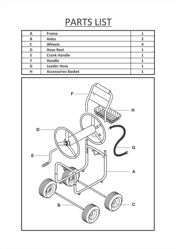 Replacement parts for Hose Reel Cart model 913012 – Backyard Expressions