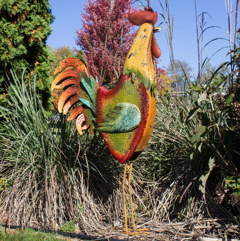 63 Inch Metal Rooster Decorative Garden Statue – Backyard Expressions