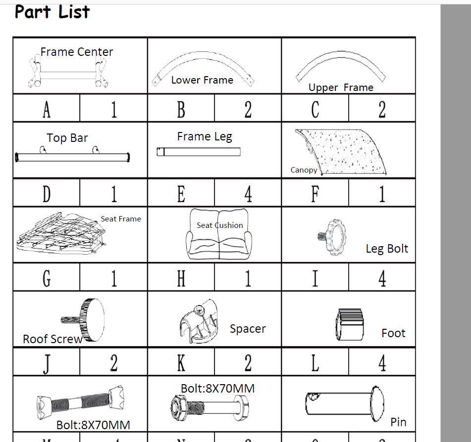 swing chair parts