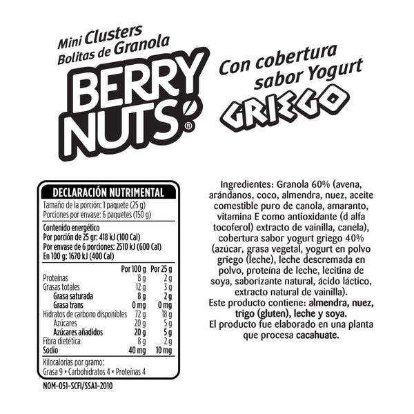 Berry Nuts® Snacks, Mini Granola Clusters with Greek Yogurt. 6 sachets of 25 g. - Ecart