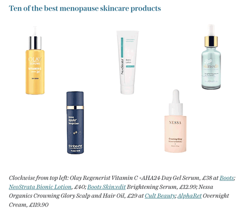 the ten best menopause skincare products