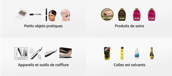 Vitrine Amazon mai's Secrets produits de soins pour perruques