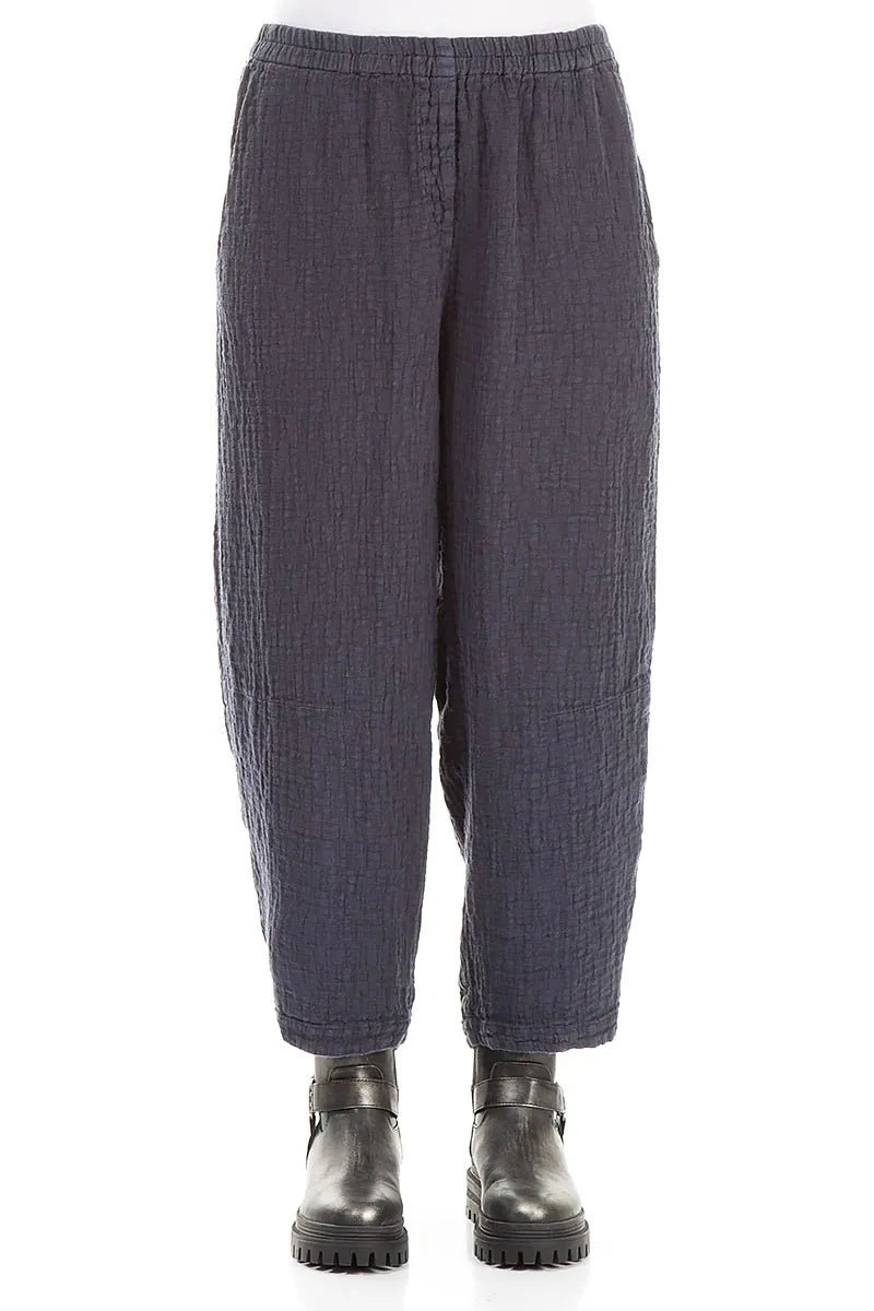 Slate Blue Textured Linen Trousers