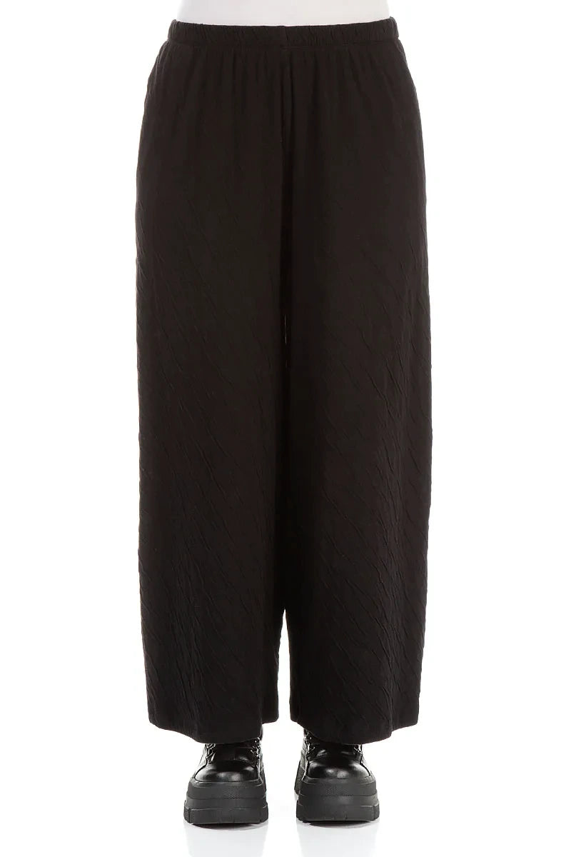 Wide Black Wavy Cotton Trousers