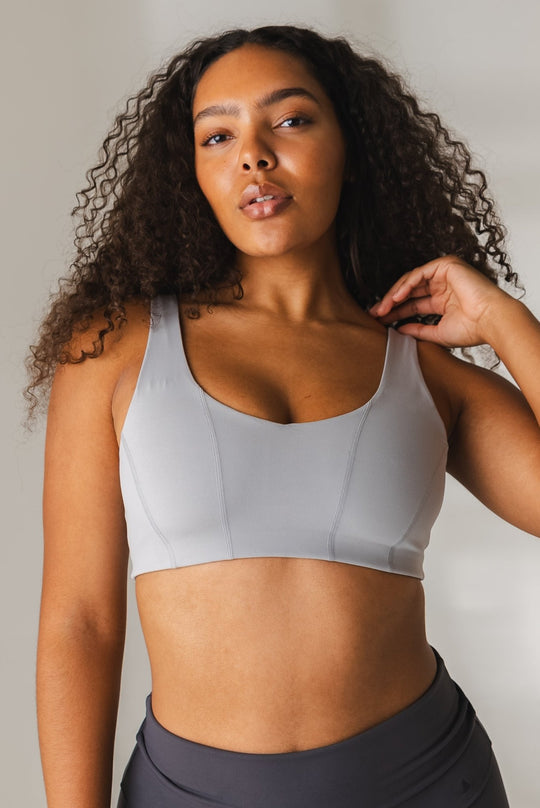 Bolt Bra, Metallic Blue V-Neck Sports Bra