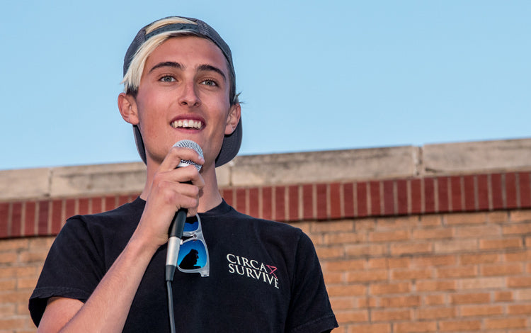 Eagle McMahon gives a speech after winning the 2018 Glass Blown Open.