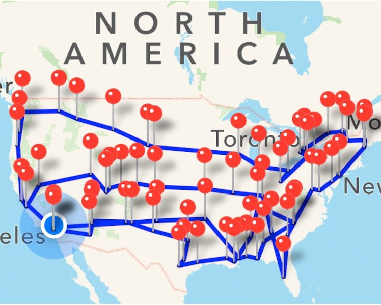 Map of Travels throughout the Spring & Fall Tours - 24,000+ miles.