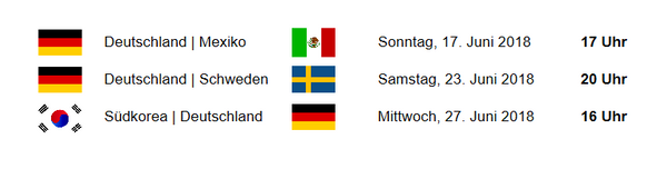 Spielzeiten Deutschland Gruppenphase WM 2018