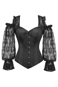 Black Satin Overbust With Lace Sleeves