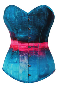 Stormy Night Blue and Pink Longline Overbust Corset