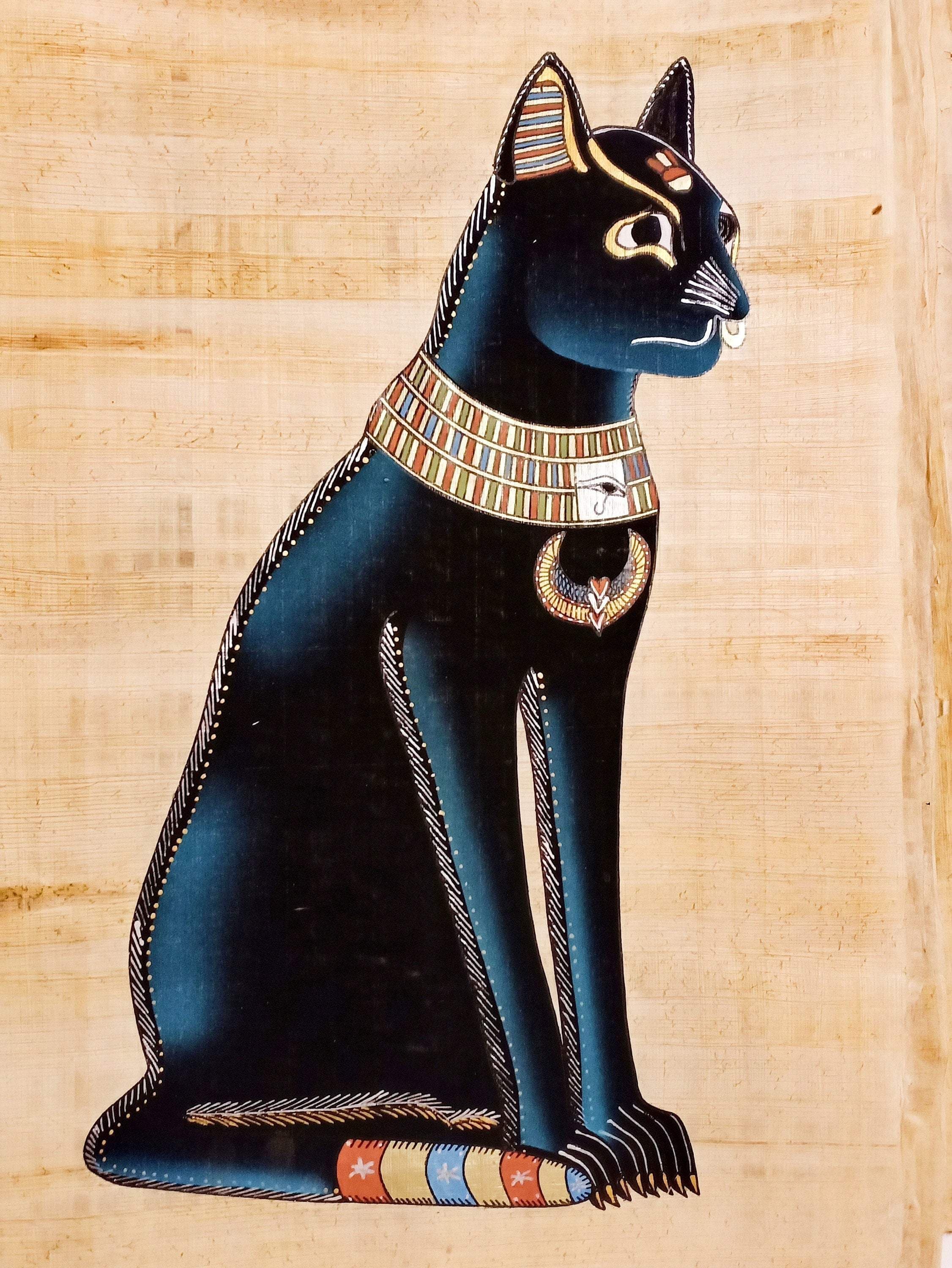 Ancient Egypt Hand Painted Egyptian Goddess Bastet On Papyrus Ancient Treasures
