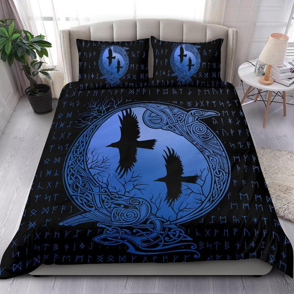 Huginn And Munnin Blue Duvet Cover And Pillow Cases Set Ancient