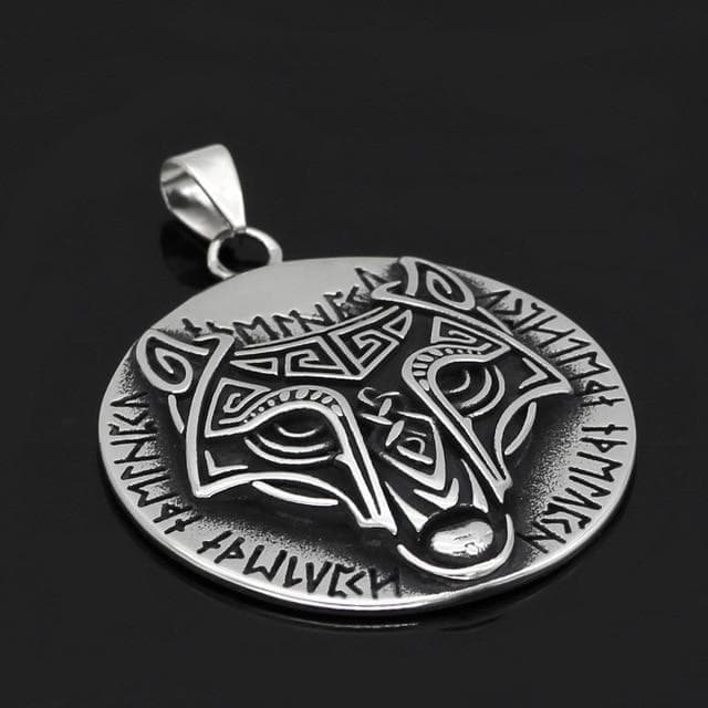 Viking Celtic Wolf Disc Pendant & Necklace with Runes - Ancient Treasures
