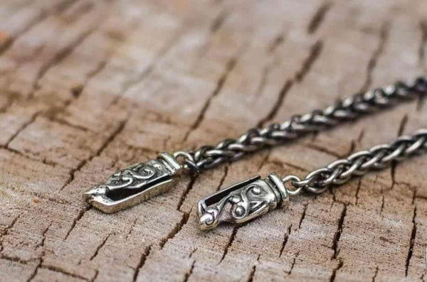 Viking Sterling Silver Handmade Norse Chain with Wolf Tips - Ancient ...