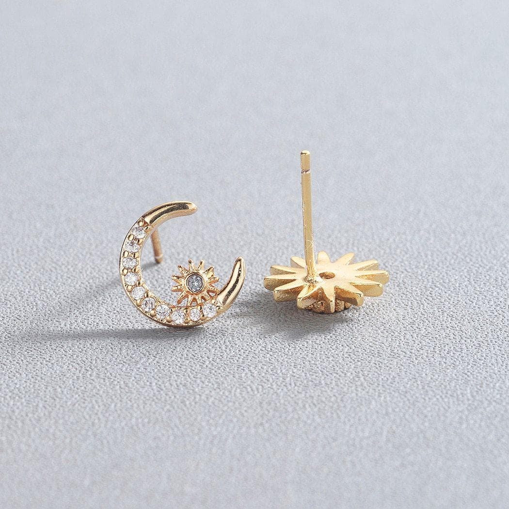 Wiccan Sun & Crescent Moon Stud Earrings - Ancient Treasures