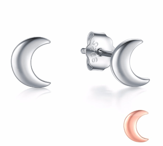 Image of Wiccan Crescent Moon 925 Sterling Silver Earrings