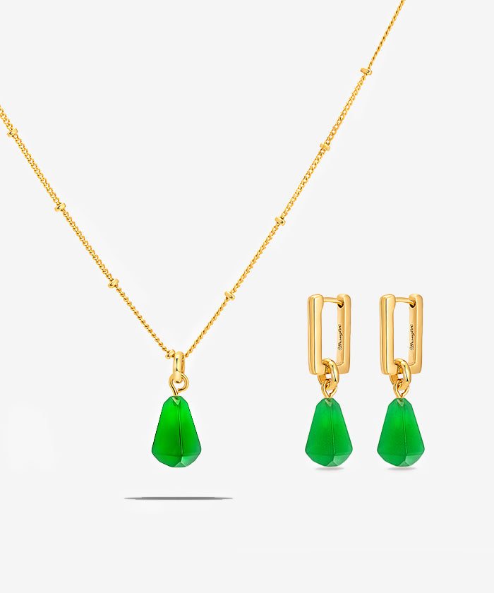 Wrangler Gold Plated Minimalist Pendant Jewelry Sets - GREEN