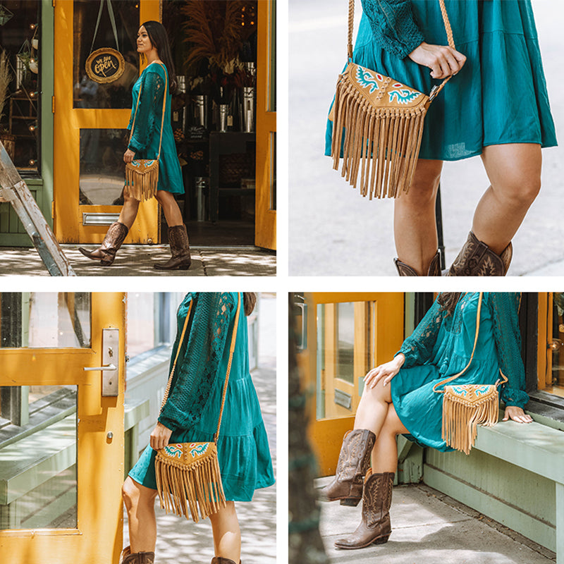 CW20307 Western Style Cow print with Fringe Crossbody