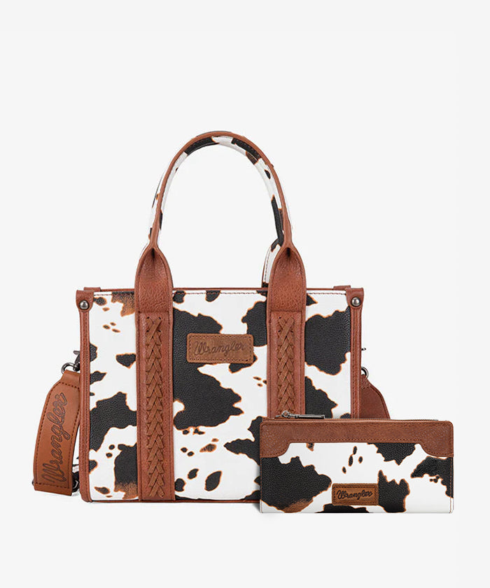 Wrangler Cow Print Concealed Tote Bag Set - BROWN