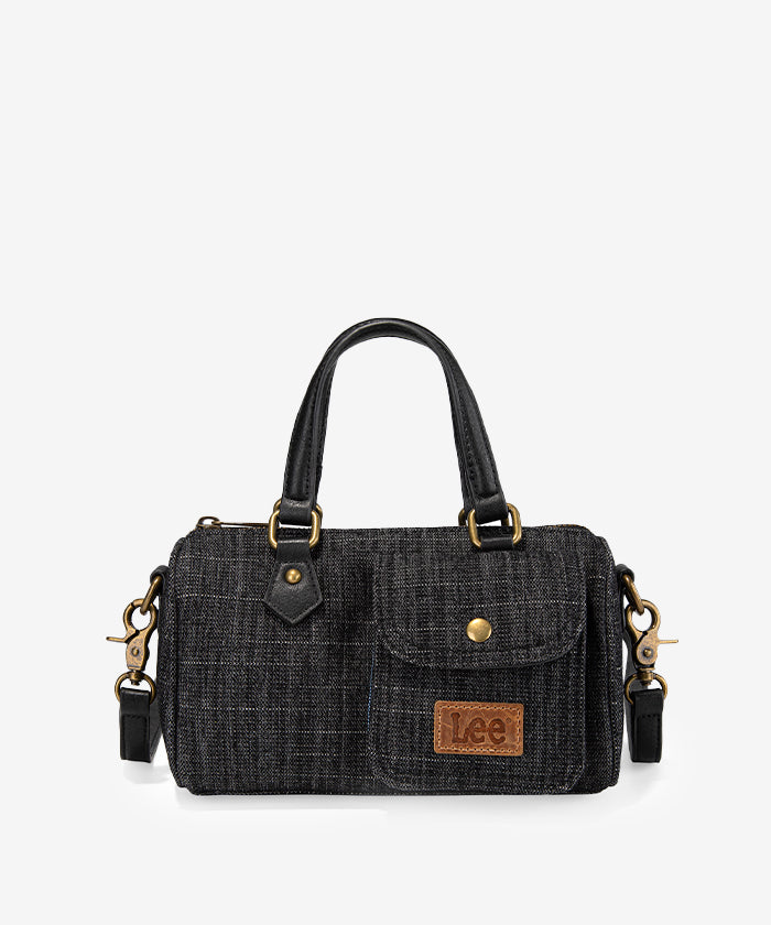 LEE Denim Canvas Barrel Satchel Top Handle Crossbody Bag - BLACK