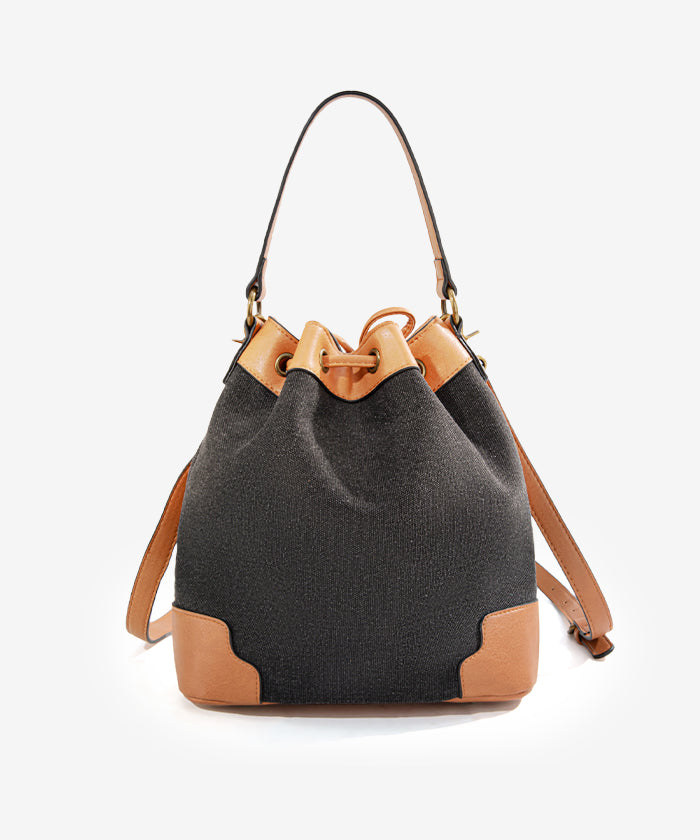 Lee Denim Canvas Crossbody Bucket Bag - BLACK
