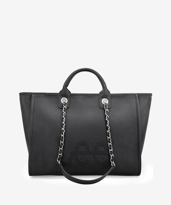 Lee Grain Leather Chain Shoulder Bag - BLACK