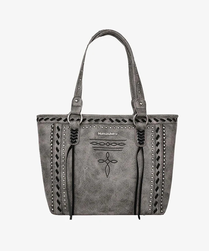 Montana West Diamond Cross Stitch Concealed Carry Tote Bag - GREY / TOTE BAG  - Restock in May