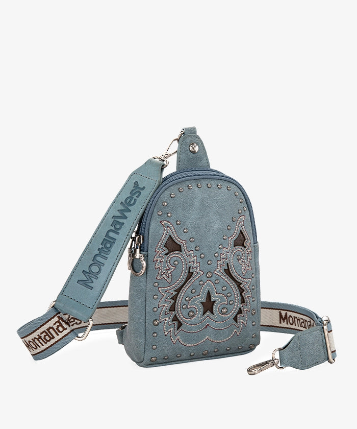 Montana West Embroidered Cut-out Boot Scroll Sling Bag - GREY