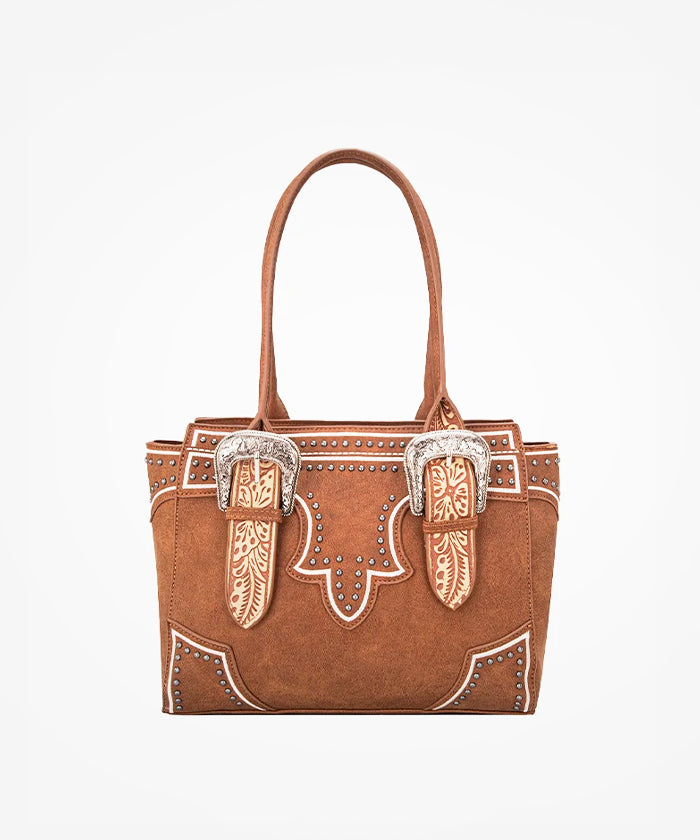 Montana West Buckle Concealed Carry Tote Set - BROWN / TOTE BAG