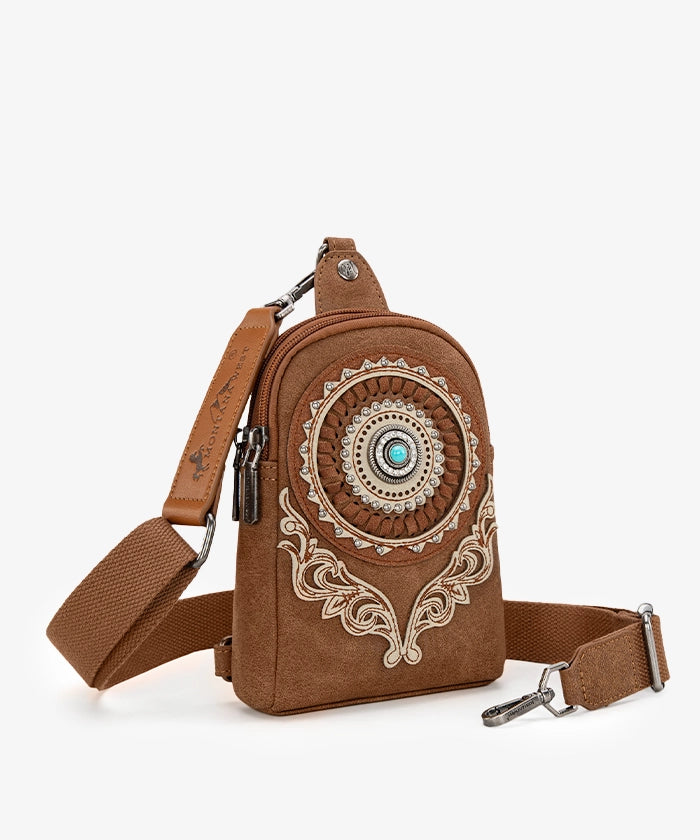 Montana West  Concho Cut-out Sling Bag - BROWN