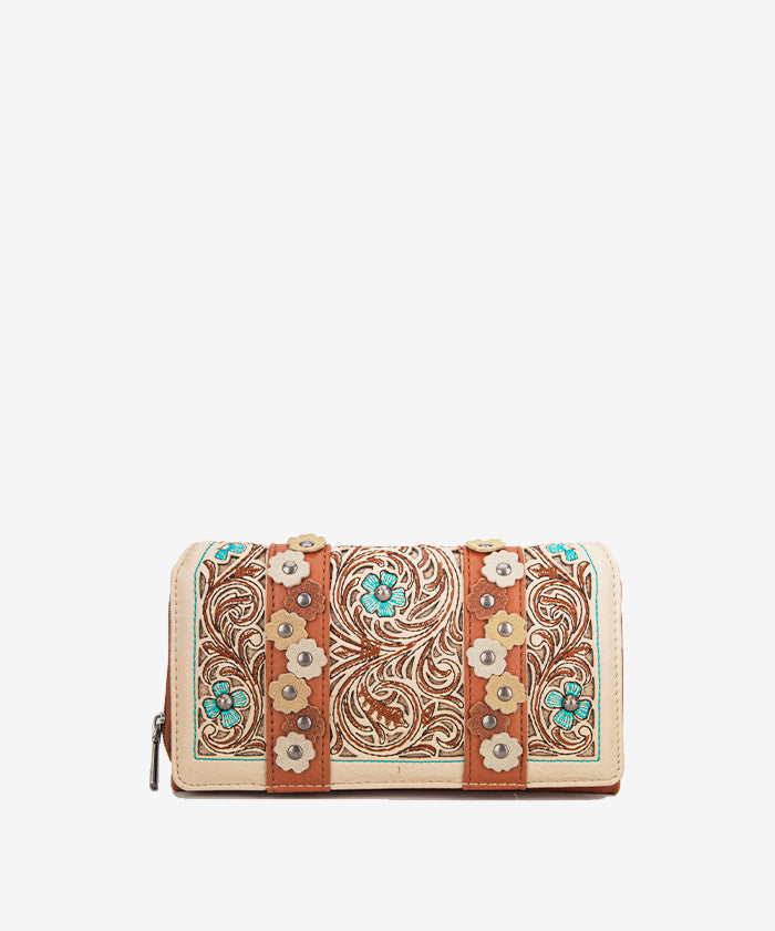 Montana West Embroidered Floral Cut-out Tote Bag - TAN / WALLET