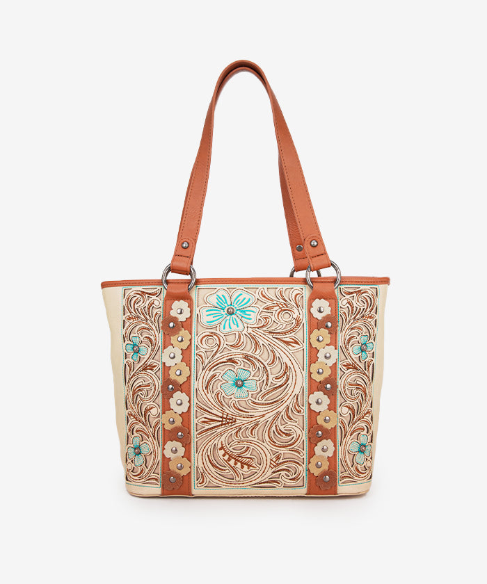 Montana West Embroidered Floral Cut-out Tote Bag - TAN / TOTE BAG