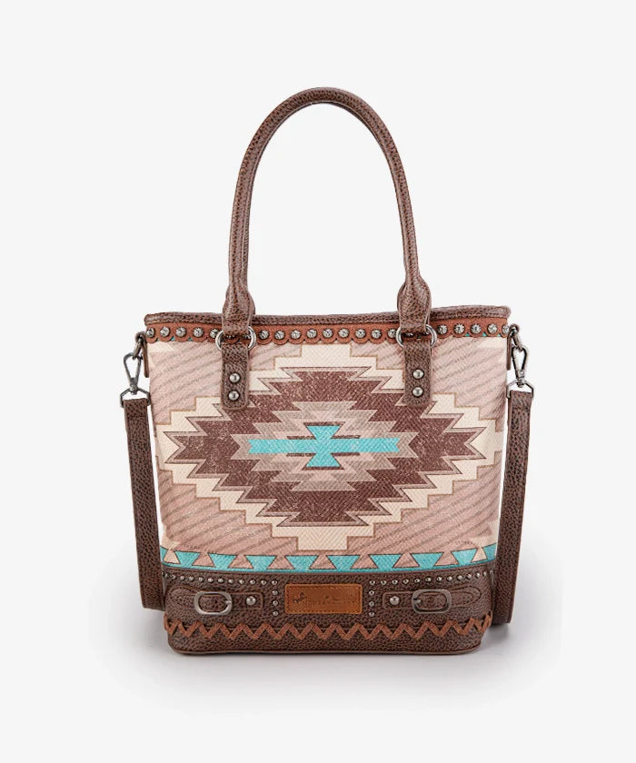 Montana West Aztec Printed Concealed Carry Tote Bag Set - COFFEE - Ships on 30th April / TOTE BAG