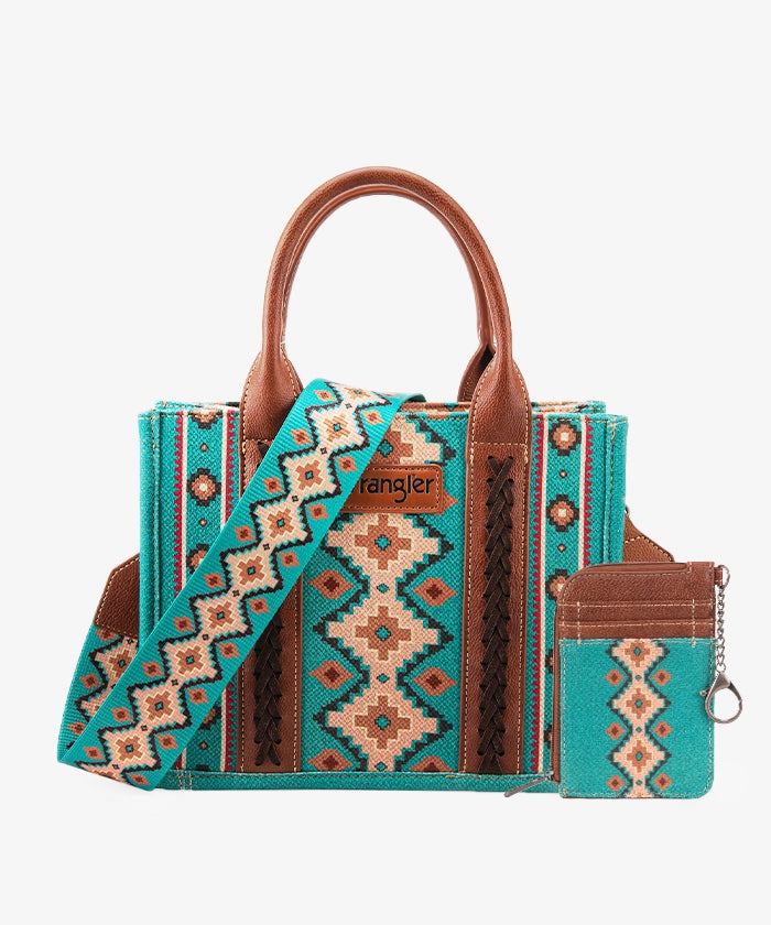 Wrangler Southwestern Crossbody Tote Bag - TURQUOISE / MEDIUM TOTE & CARD HOLDER