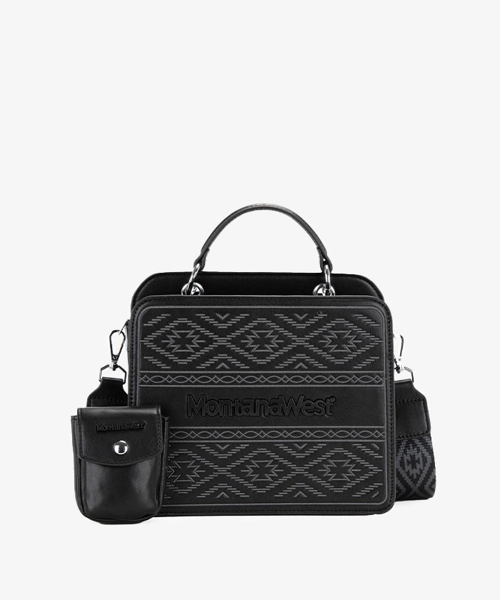 Montana West Embroidered Aztec Tote Bag - BLACK