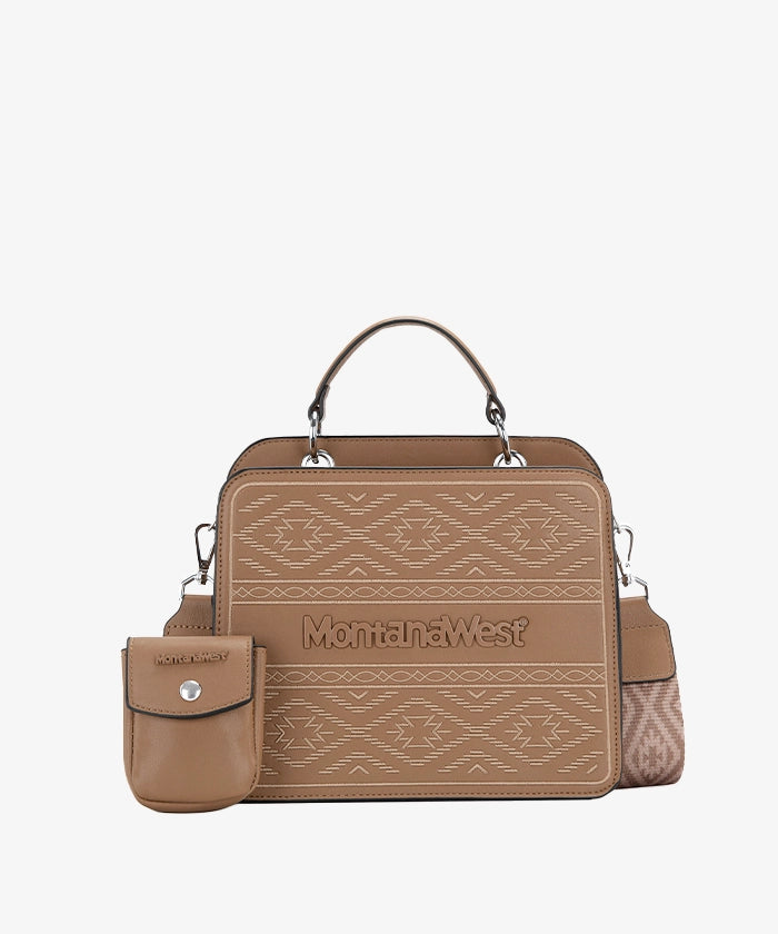 Montana West Embroidered Aztec Tote Bag - KHAKI