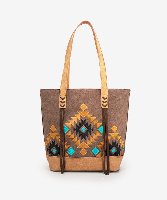 Montana West Aztec Embroidered Tote Bag Set - COFFEE / TOTE BAG