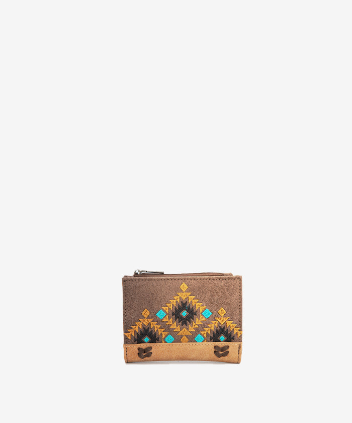 Montana West Aztec Embroidered Tote Bag Set - COFFEE / WALLET