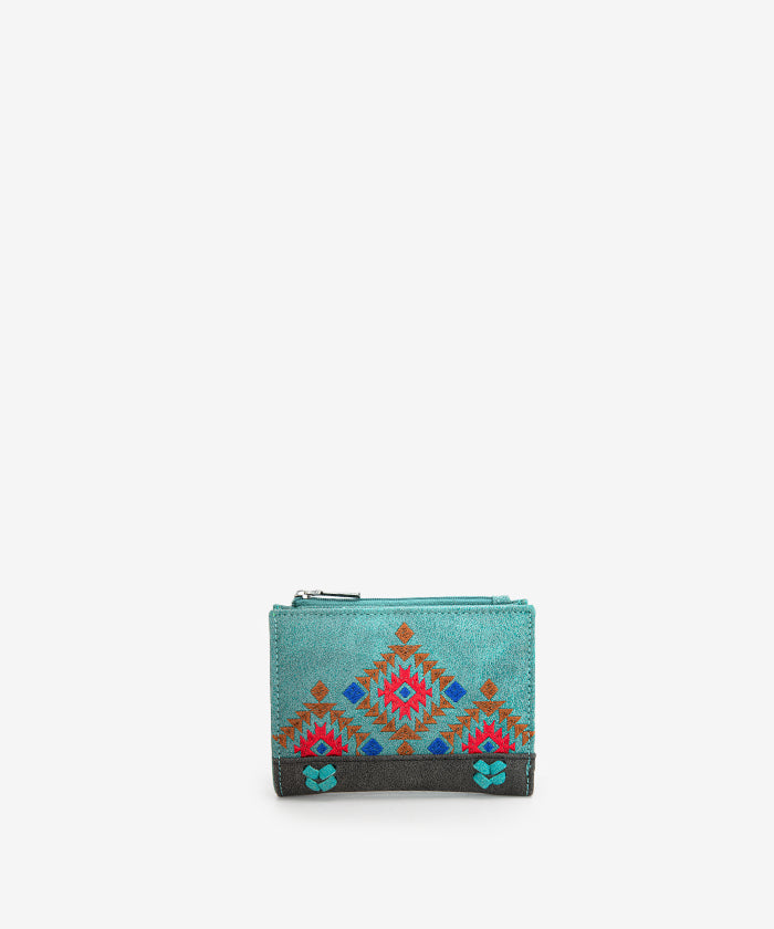 Montana West Aztec Embroidered Tote Bag Set - TURQUOISE / WALLET