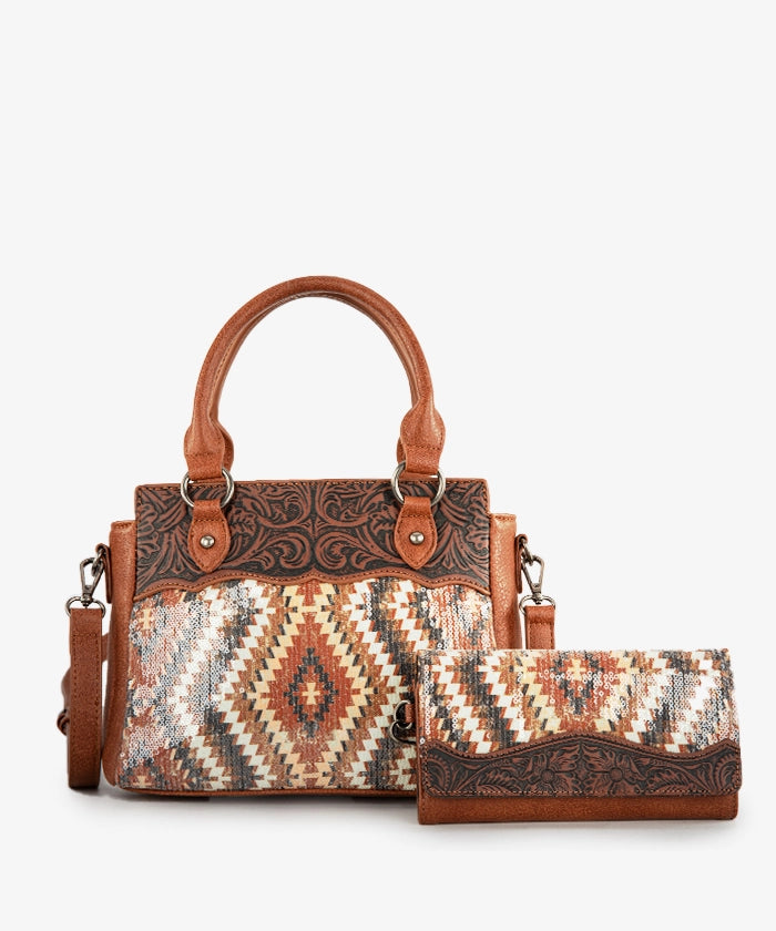 Montana West Sequined Aztec Tote Bag Set - BROWN / TOTE & WALLET