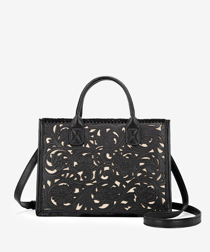 Trinity Ranch Floral Tooled Tote Bag - BLACK - Ships on 13th May