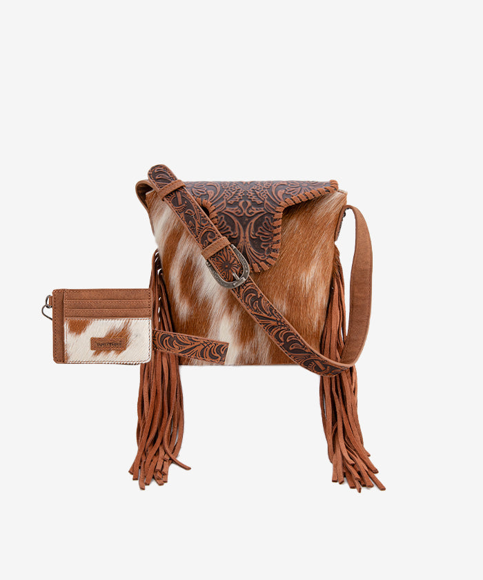 Trinity Ranch Genuine Hair-On Cowhide Tooled Shoulder Bag