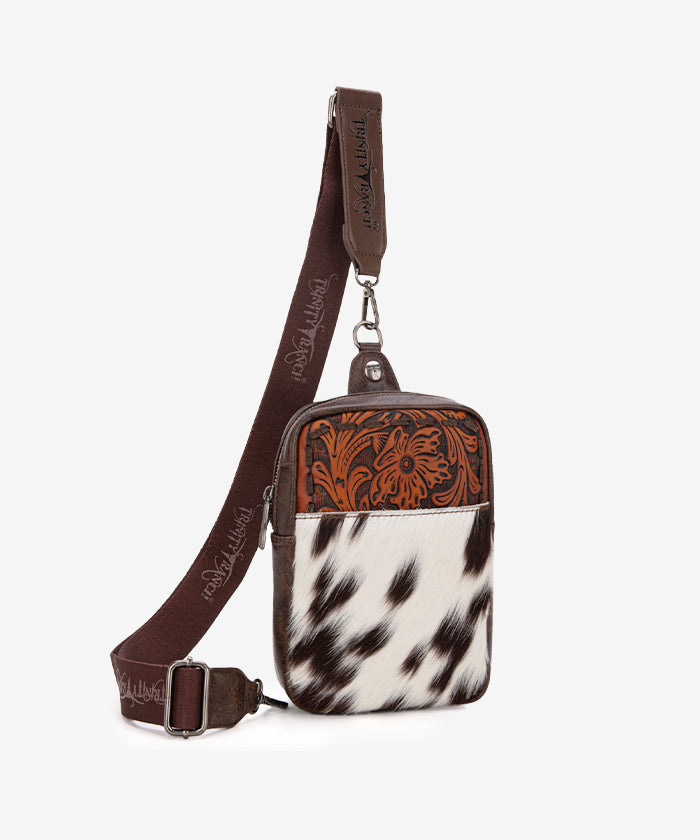 Trinity Ranch Hair-on Cowhide Sling Bag - COFFEE