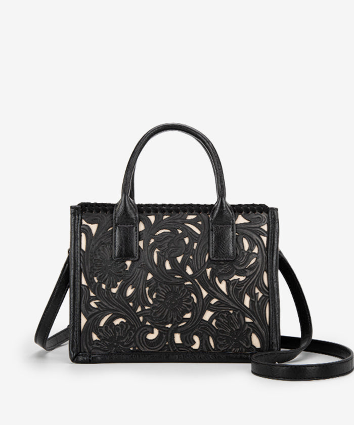Trinity Ranch Tooled Tote Carry Bag - BLACK