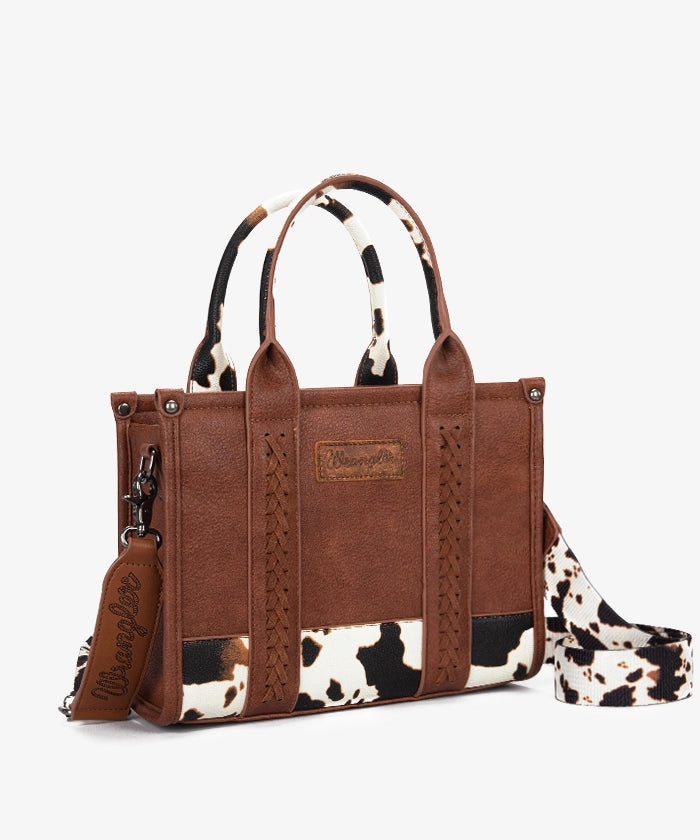 Wrangler Cow Print Crossbody Tote Bag - BROWN / MEDIUM