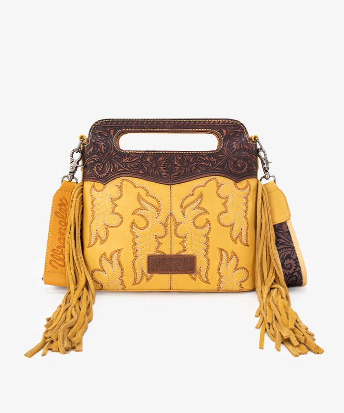 Wrangler Tooled Fringe Crossbody Bag - MUSTARD / SMALL